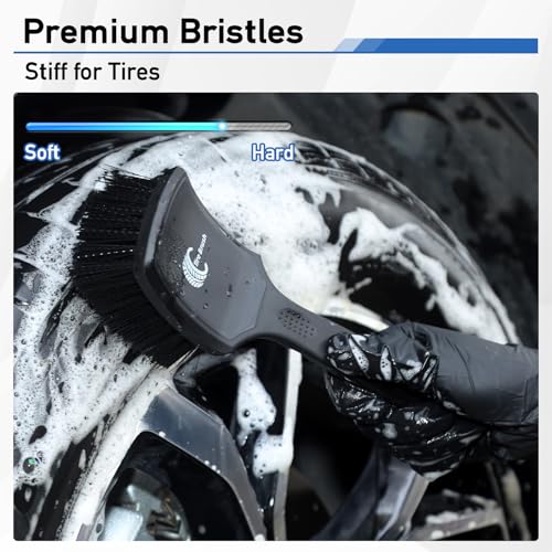 MVEQRRN 2-Pack Car Wheel & Tire Brush Set, Soft & Stiff Bristles (Black) | Rubber handle, Wheel Cleaner Brush, deep clean rims, wheel brushes for cleaning wheels, for fenders, carpets, car wash kit - color: black
