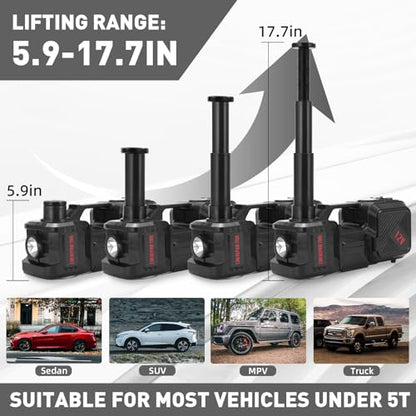 Electric Car Jack Kit 5 Ton 12V Hydraulic Floor Jack with Impact Wrench and Inflatable Pump for SUV Car Emergency Repair Tire Change Kit with LED Light - color: Black With Wrench