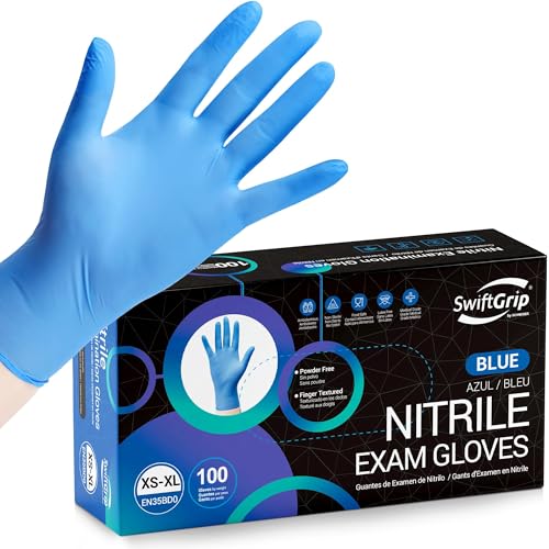 SwiftGrip Disposable Nitrile Exam Gloves, Blue, Latex Free, Medical Gloves for Cleaning, Food-Safe, Powder Free, Non-Sterile - size: Medium