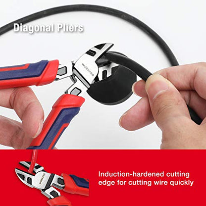WORKPRO Pliers Set, 5-Piece Premium Cr-V Pliers Kit with Storage Pouch | 6 Inch Slip Joint, Long Nose, Diagonal Cutter, 8 Inch Groove Joint, 7 Inch Linesman, Ergonomic Grip, for Basic Repair - size: 5-piece