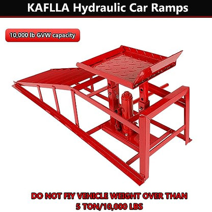 2-Pack 5 Ton Low Profile Hydraulic Car Ramps with Built-in Jack, Adjustable Vehicle Lift Service Ramps, 9.8" to 15" Height Range, Heavy Duty Steel Ramps for Oil Changes, SUVs & Light Trucks - color: Red