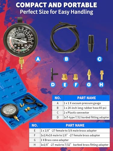 Auto Vacuum Gauge Fuel Pump and Vacuum Tester Gauge Kit