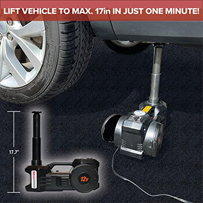 BullsArmor Electric Car Jack Kit (Lifting Height Range: 5.9-17.7 inches) Jack Hydraulic 3-Ton 12V with Impact Wrench & Inflator for All Car Sedan SUV MPV Pickup Truck Tire Changing Garage Repair Kit