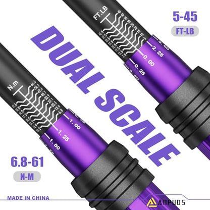 ANPUDS 3/8 Inch Drive Click Torque Wrench, 5-45 Ft-Lb/6.8-61Nm | Dual Direction, ±3% Accuracy, 72 Tooth, Lightweight Aluminum Torque Wrench for Bicycle, Moto and Car Spark Plug Repair - size: 3/8" 5-45 Ft-Lb/6.8-61Nm