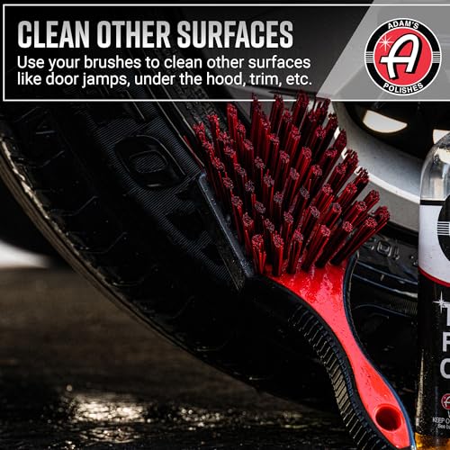 Adam's Wheel & Tire Brush Kit (3-Item) - Includes Wheel Brush, Tire Brush & Barrel Brush for Cleaning Rubber, Plastic, Chrome, Metal, Aluminum, Rim & Spoke Surfaces - size: 3-Item