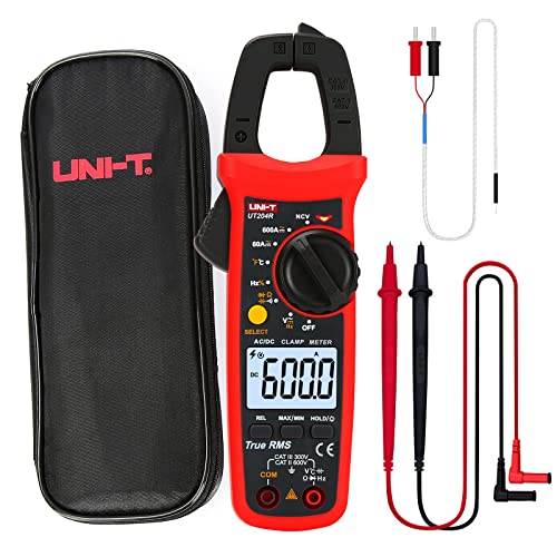 UNI-T UT204R Digital Clamp Meter, Auto Ranging TRMS 6000 Counts NCV Volt Amp Meter with AC/DC Ohm Diode Capacitance Resistance Temperature Frequency Continuity Test - size: UT204R