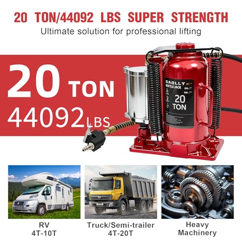 Air Hydraulic Bottle Jack, 20 Ton (44600) lbs Hydraulic Bottle Jack with 10.2''-20.1'' Lifting Range & Manual Hand Pump, for Pickup, Truck, RV, Auto Repair - color: 20 Ton