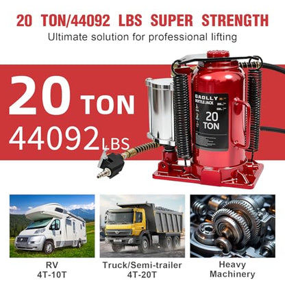 Air Hydraulic Bottle Jack, 20 Ton (44600) lbs Hydraulic Bottle Jack with 10.2''-20.1'' Lifting Range & Manual Hand Pump, for Pickup, Truck, RV, Auto Repair - color: 20 Ton