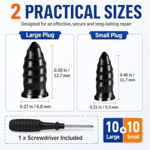 Screw In Tire Plugs Repair Kit 20pcs 2 Sizes Fast DIY For Car Truck Tires | Easy DIY Installation, 2 Sizes Included, Durable Rubber With Iron Core