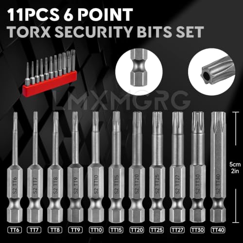 6 Point Security Torx Bit Set 11pcs Star Bits Set Screwdriver Magnetic S2 Alloy Steel With 1/4" Hex Shank TT6-TT40(50mm) - color: 50mm/2inch-a, size: 6 point