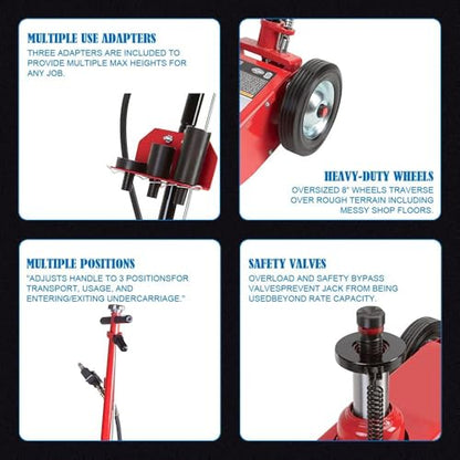 22 Ton Air Hydraulic Floor Jack Combo, Heavy-Duty Pneumatic Service Jack Set for Truck, SUV, Bus & Farm Equipment, Fast Lifting, Low Profile Air Jack for Shop & Garage