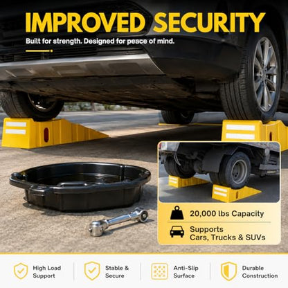2 Pack Car Ramps 20000 Lbs Portable Truck Service Ramps for Tire Changes，Yellow