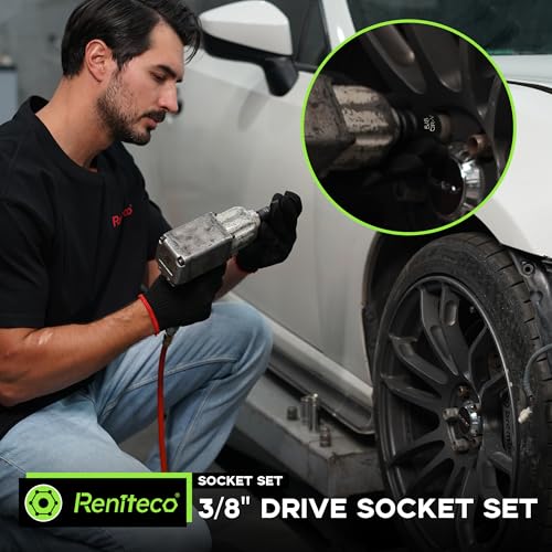 Reniteco 95-Piece 3/8" Socket Set, SAE (5/16"-3/4") & Metric (8mm-22mm), Ratchet Handle, Extension Bar, Adapter, Universal Joint, Power Drill Adapter, Screwdriver Bit, Spark Plug Socket - size: 95 PCS