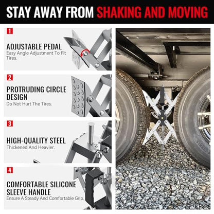 X-Shape Wheel Chocks Stabilizer for RV Travel Trailer Trucks, 2 Pack Silver Dual Axel Camper Wheel Chock Stabilizer for Anti-Motion Tire with Portable Bag and Wrench - color: Silver