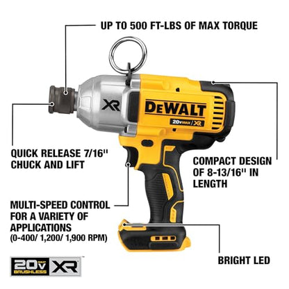 DEWALT 20V MAX XR Cordless Impact Wrench with Quick Release Chuck, 7/16-Inch, Tool Only (DCF898B) - style: 20V 7/16 Impact Wrench