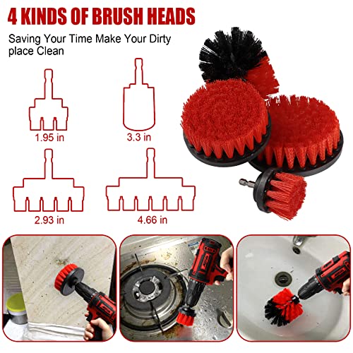 Amiss 18 PCS Car Cleaning Tools Kit, Car Detailing Brush Set with Driller Attachment Set, Car Wash Kit, Car Cleaning Brushes for Cleaning Interior, Exterior, Wheels, Etc. (Red)