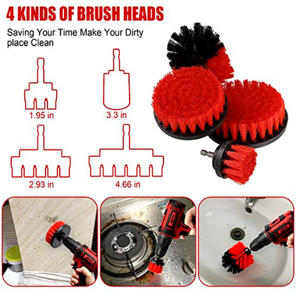 Amiss 18 PCS Car Cleaning Tools Kit, Car Detailing Brush Set with Driller Attachment Set, Car Wash Kit, Car Cleaning Brushes for Cleaning Interior, Exterior, Wheels, Etc. (Red)