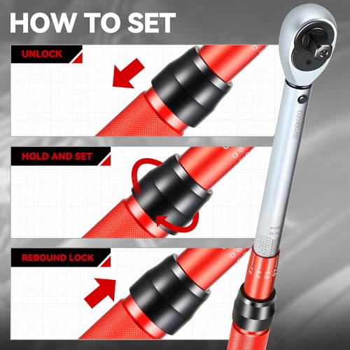 Auto Dynasty 1/2 Inch Dual-Scale Reversible Ratchet Wrench Set 10-160ft.lb/13.6-217.0 n.m with Quick Release and Accurate Torque Control - Perfect for Cars, Bikes, and Machinery Maintenance - size: 1/2 Inch-160ft.lb