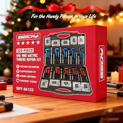 SEDY Helicoil Thread Repair Tool Kit: 320-Piece Metric SAE Heli Coil Rethreading Insert Drill Bits Spark Plug Automotive Engine Motor Stud Bolt Tap Universal Threaded Restorer Restoring Rethread - size: 320-Pc SAE & Metric Master Kit