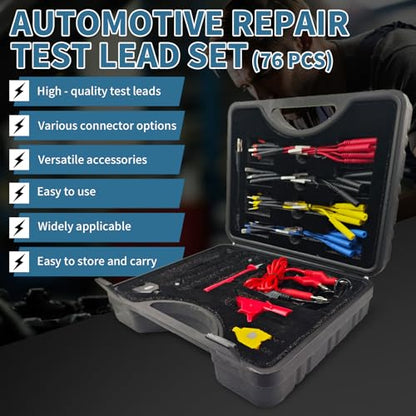 76 Pcs Automotive Circuit Test Lead Kit, Multimeter Test Leads Kit, Electrical Back Probe Kit, Alligator Clip, Acicular Probe, Banana Plug Adapters, Volt Meter Lead (with Carrying Case) - size: 76 PCS