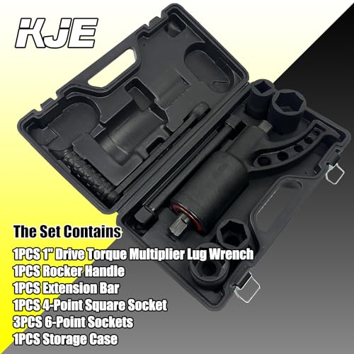 KJE Heavy Duty Torque Multiplier Wrench Set, w/ 1-5/16~1-5/8Inch Cr-v Socket (4800 N/M, 3,540 ft/lb), 1:64 Saving Lug Nut Remover Torque Wrench for Semi Truck & RVs