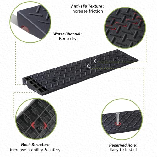 2 Pack Rubber Curb Ramps Driveway ramp, 2" H, 39.4" L, 9.8" W, Heavy Loading (6600LB)/3 Ton Capacity, Threshold, Motorcycle, Loading, Bikes, Wheelchairs Ramps - size: 2" Rise