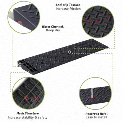 2 Pack Rubber Curb Ramps Driveway ramp, 2" H, 39.4" L, 9.8" W, Heavy Loading (6600LB)/3 Ton Capacity, Threshold, Motorcycle, Loading, Bikes, Wheelchairs Ramps - size: 2" Rise