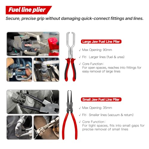 Clamp Removal Tool, Fuel Line Pliers for Radiator Fuel & Vacuum Line Repair | Hose Clamp Pliers Set with Straight Clamp Tool, Removal Plier, Large & Small Jaw Fuel Line Tools, Oxford Storage Bag