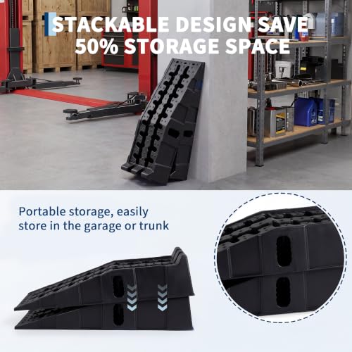 Garvee 2 Pack Low Profile Car Service Ramps, 5 t Heavy Vehicle Lift Ramps | 10000 LB Heavy Duty Vehicle Lift Ramps, 6.7" Lift Height Portable Auto Ramp for Home Garage Oil Change Maintenance Repair - size: 5T