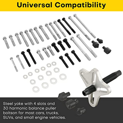 46PCS Harmonic Balancer Puller Set | Power Steering Pulley Puller Installer Tool Set, Flywheel Remover, Crankshaft Pulley Removal, Steering Wheel Pulling Set