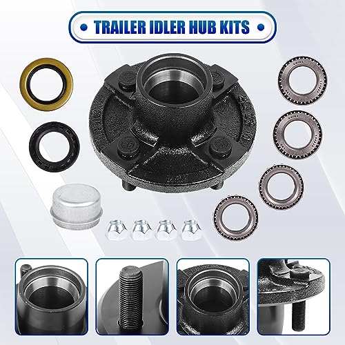 2 Sets Trailer Idler Hub Kit 4 on 4 Bolt Pattern for 2000 lb Axles, Includes 1" and 1-1/16" Bearings with Pre-Installed Races, Reliable Performance for Boat and Utility Trailers - size: 4 on 4" 2000 lbs