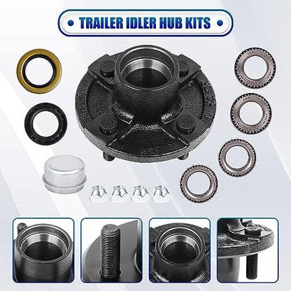 2 Sets Trailer Idler Hub Kit 4 on 4 Bolt Pattern for 2000 lb Axles, Includes 1" and 1-1/16" Bearings with Pre-Installed Races, Reliable Performance for Boat and Utility Trailers - size: 4 on 4" 2000 lbs