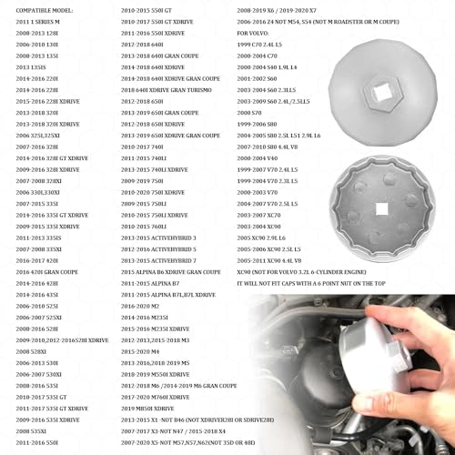 Heavy Duty 74mm 14 Flutes Oil Filter Wrench, Oil Filter Tool, 3/8" Square Drive Oil Filter Removel Tools, Oil Housing Cap Socket Remover Compatible with Toyota Porsche Audi Mazda Tribute