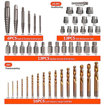 Coobeast 49Pcs Bolt Extractor Kit with Left Hand Drill Bit, Screw Extractor Set Heavy Duty, Bolt Extractor & Reverse Drill Bit Easy Out Damaged Nuts Stripped Screw with Portable Case Great Mens Gift - size: 49PCS