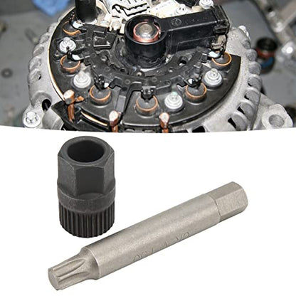 Alternator Pulley Tool, Alternator Pulley Socket Drill Bit Kit Alternator Pulley Wrench Kit 33 Teeth Spline Socket Drill Bit Puller Remover Tool Replacement for Alternators