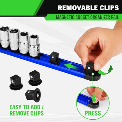 8-Piece Magnetic Socket & Bit Organizer Kit, 1/4'' 3/8'' 1/2'' Heavy Duty Socket Holder Holds 80 Clips, Aluminum Sockets Rail for Tool Box Drawer, 1/4'' Slidable Drill Bit Organizer Holds 80 Bits - style: Multi-Color 8-Piece