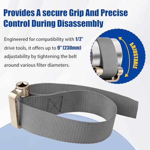 Eudaimonia Oil Filter Strap Wrench, Adjustable Strap Wrench Heavy Duty | Oil Filter Removal Tool, Heavy Duty, Adjustable, General