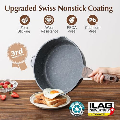 SENSARTE Nonstick Deep Frying Pan Skillet, 11-inch Saute Pan with Lid, Stay-cool Handle, Chef Pan Healthy Stone Cookware Cooking Pan, Induction Compatible - color: Gray, size: 11-inch/4.5QT