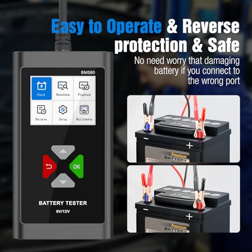 JDIAG Battery Load Tester 6V 12V Car Battery Tester 100-2000CCA Automotive Battery Tester Alternator Analyzer for Standard Test/Cranking/Charging/Loading Test BM580