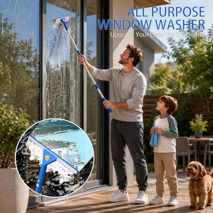 82'' Professional Squeegee Window Cleaner Tool with Extension Pole, Car Windshield Cleaning Kit with Long Handle, Window Washing Equipment for Indoor Outdoor Windows & Car Glass