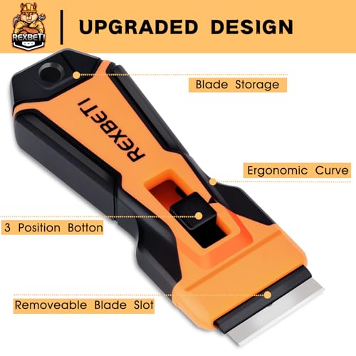 REXBETI Razor Blade Scraper Tool, 2 Pack Razor Scraper with Extra 314Pcs Razor Blades -14Pcs Metal and 300Pcs Plastic Blades, Cleaning Scraper Tool, Cooktop, Paint, Glass Scraper - style: Upgraded 2 Pack
