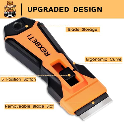 REXBETI Razor Blade Scraper Tool, 1 Pack Razor Scraper with Extra 157Pcs Razor Blades -7Pcs Metal and 150Pcs Plastic Blades, Cleaning Scraper Tool, Cooktop, Paint, Glass Scraper - style: Upgraded 1 Pack