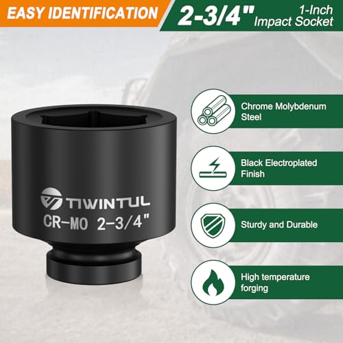 2-3/4" Impact Socket 1" Drive, 6 Point Design, CR-MO for Mining | ANSI Certified, Big Jumbo Socket 1 Inch Drive for Pipeline, Industrial Equipment & Heavy-Duty Maintenance - size: 2-3/4"(1 PCS)