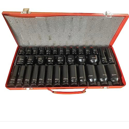 35pcs 1/2" Drive Deep Impact Socket Set Axle Hub Nut 6-Point Metric 8-32mm CR-V Steel Heavy Duty Sockets Tool Set for Vehicle Repair Maintainance - style: 08175#