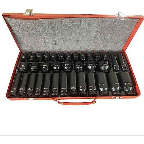 35pcs 1/2" Drive Deep Impact Socket Set Axle Hub Nut 6-Point Metric 8-32mm CR-V Steel Heavy Duty Sockets Tool Set for Vehicle Repair Maintainance - style: 08175#