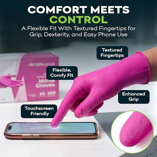 FifthPulse Fuchsia Hot Pink Nitrile Disposable Gloves -3 Mil Medical Exam Nitrile Gloves -Powder and Latex Free - size: Small