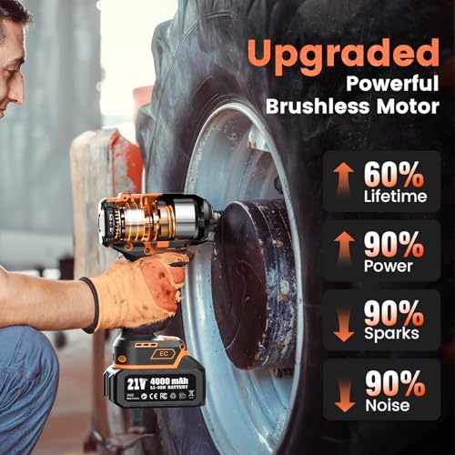 TaskStar 1500N.m 1/2" Cordless Impact Wrench for Auto Repair | 1110 ft-lbs max torque, 3-speed Mode, 21V 2×4.0Ah batteries & charger, 4 sockets, LED, impact gun for trucks/heavy equipment - style: 1500Nm
