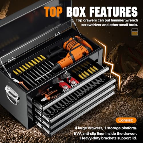 Oakcloud Heavy-Duty 5-Drawer Rolling Tool Chest & Cabinet Combo with Black Liner – Lockable Steel Garage Tool Box on Wheels – Detachable Top Toolbox & Bottom Storage Cart with Side Hooks, Black - color: Black, size: 5-drawer