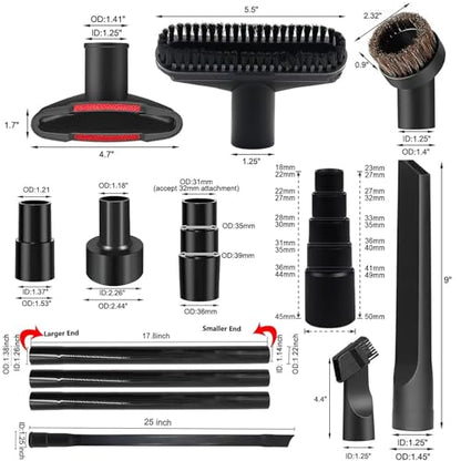 16 Pcs Universal Vacuum Attachments Kit for Shop Vac Accessories with 2 1/2" to 1 1/4" & 1 7/8" to 1" Hose Adapter for Shop Vac, 1 1/4" Shop Vacuum Cleaner Attachments, Household Cleaning Vacuum Kit