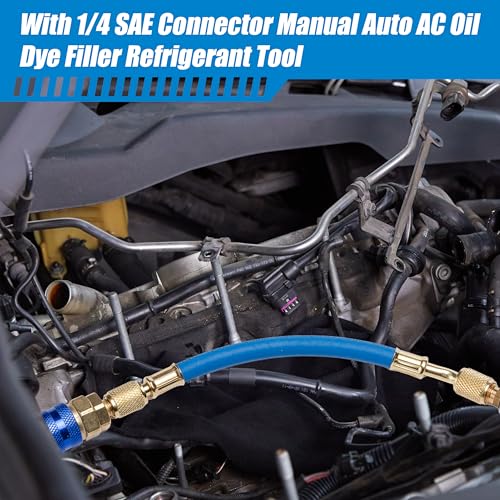 Oil and Dye Injectors Kit Hand Push 30ml/1 Oz AC Compressor Manual Oil Dye Injector with 1/4 SAE Quick Coupler Car AC Compressor Tool